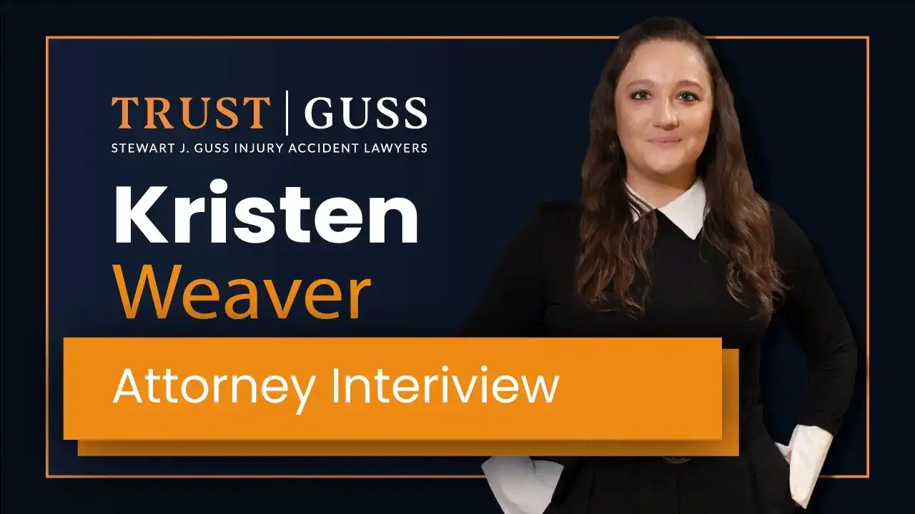 Attorney Kristen Weaver featured in interview for Stewart J. Guss Injury Accident Lawyers at Trust Guss law firm.