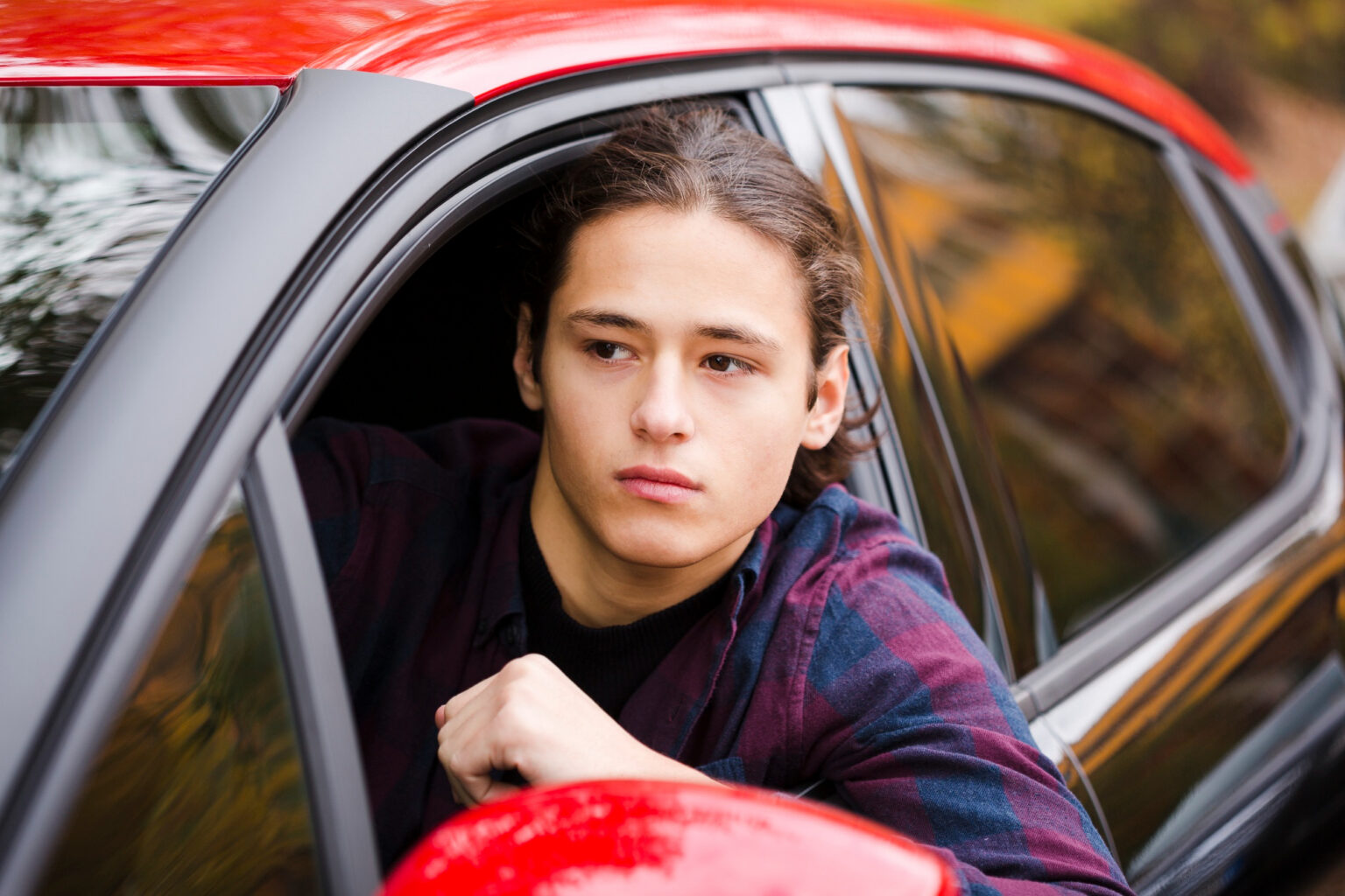 Close Up Young Man Driving A Car
