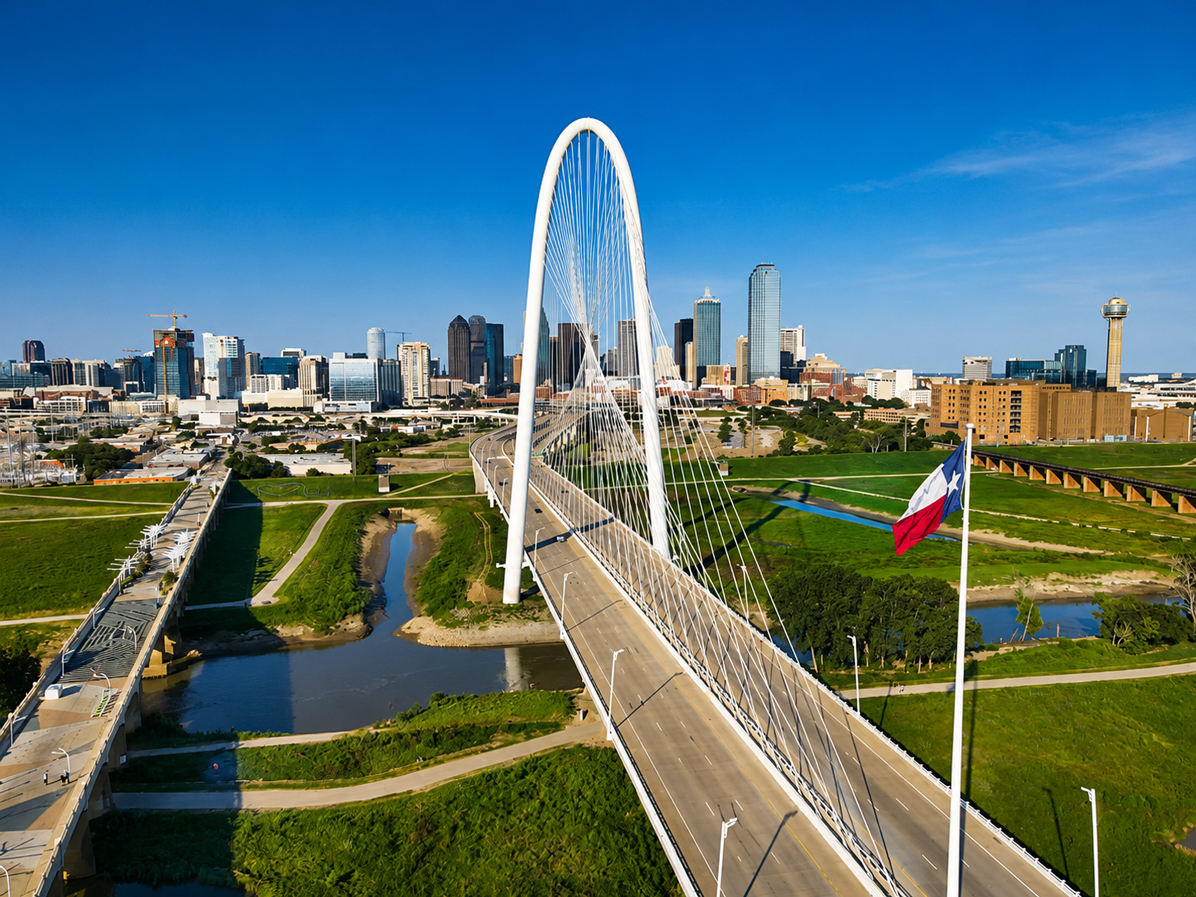 Margaret Hunt Hill Bridge In Dallas Texas Shot In The Air Near Trinity Groves